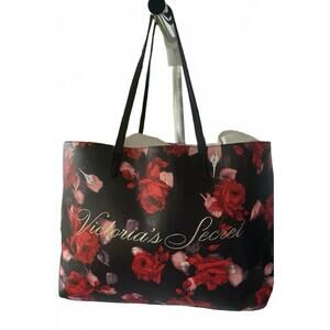 Victoria's Secret  women's Tote large Bag Black Red Floral  Weekender Travel